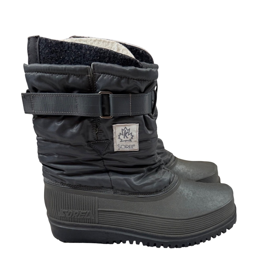 Sorel Vintage Grey Winter Snow Boots Made in Canada Wool Liner Men's Sz 7